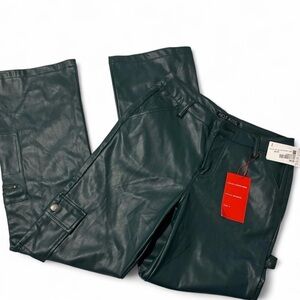 Hot Kiss Women’s Cargo Faux Leather Pants – Multiple Pockets, Streetwear Style L